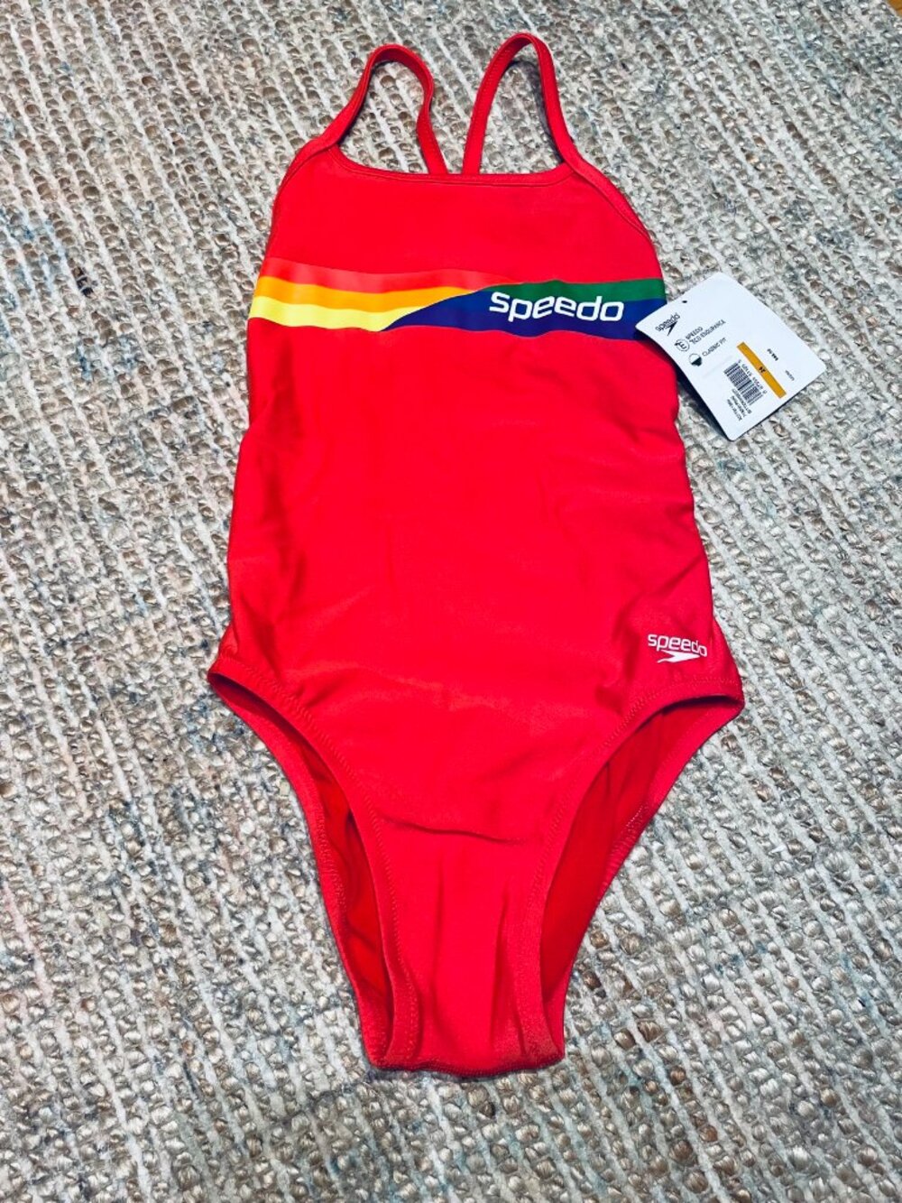 Speedo Pride Collection Red Girls One Piece Swimsuit Rainbow Competition 24 NWT